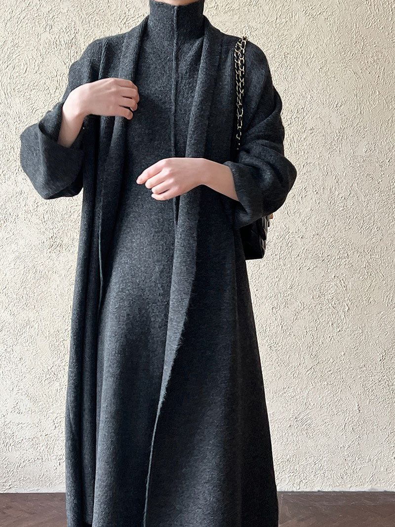 Laid-back Long Knit Cardigan And Sweater Set