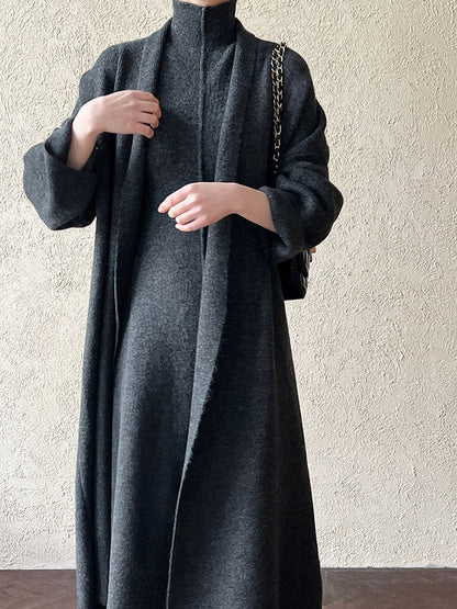 Laid-back Long Knit Cardigan And Sweater Set