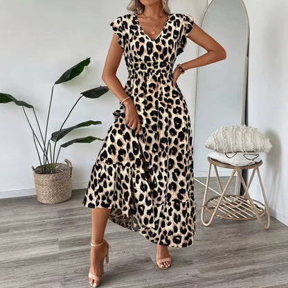 Womens Printed V-neck Dolman-sleeve Dress