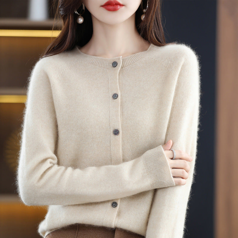 Andy Velvet Osmanthus Knit Round-Neck Cardigan