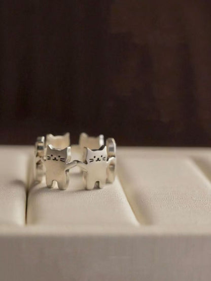 Creative Cat World Open Adjustable Ring, Minimal Unique Cat Holding Paw Index Finger Ring For Women, Party Dancing Hand Jewelry