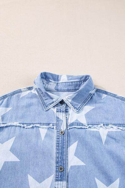 Raw Hem Star Short Sleeve Denim Dress for Casual Style