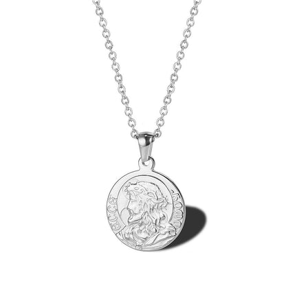 Geometric Profile Coin Titanium Steel Necklace