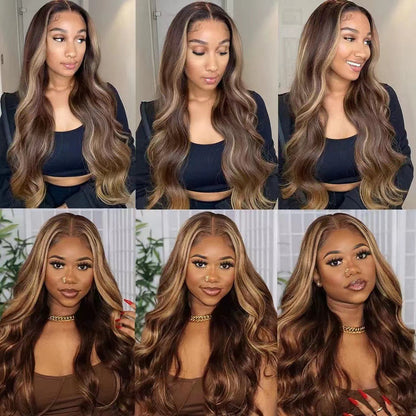 Women's Synthetic Piano-colored With Brown Highlights Long Wavy Hair Gradient Style