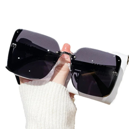new fashion trimmed sunglasses half frame high quality trend simple sunglasses for women with fine glitter
