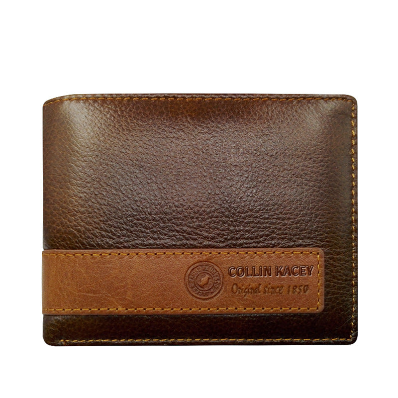 Men's Cowhide Bag Fashion Short Wallet Multi-card Wallet