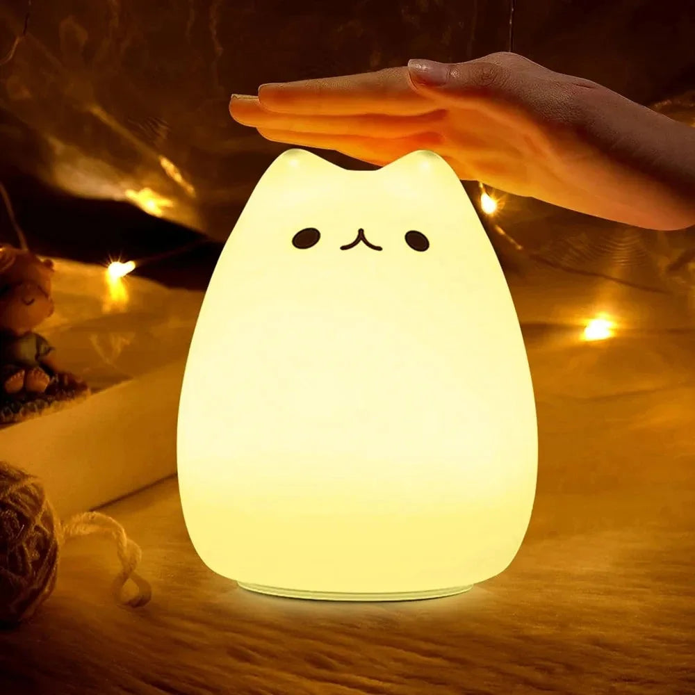 Touch Night Light Colorful Cat Silicone Animal Light Led Cartoon Lamp Bedroom Decoration Lights Bedside Lighting