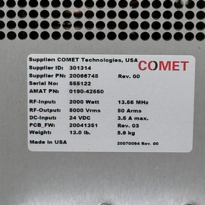 COMET *FOR PARTS ONLY* RF Impedance Matching Network 20066745 (AS-IS)