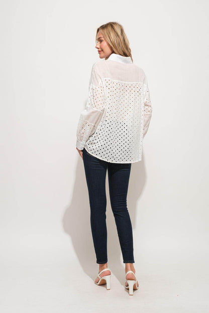 And The Why Eyelet Long Sleeve Button Down Shirt Chic