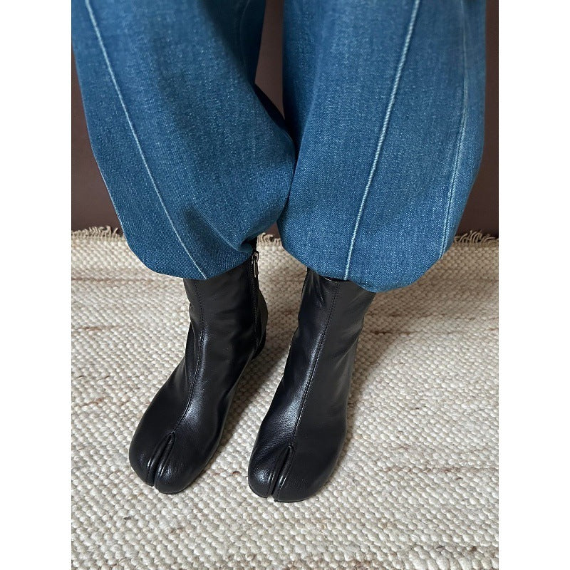 Womens Black Mid-calf Fashion Boots With Chunky Heels