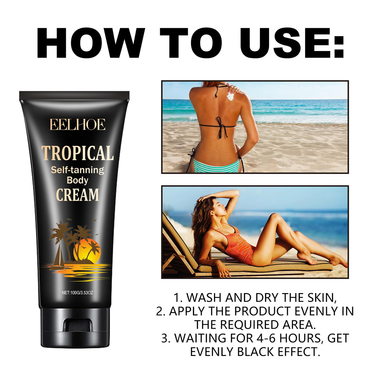 Tropical Self-Tanning Body Cream, Natural Wheatskin Moisturizing And Moisturizing Cream For Tanning And Tanning