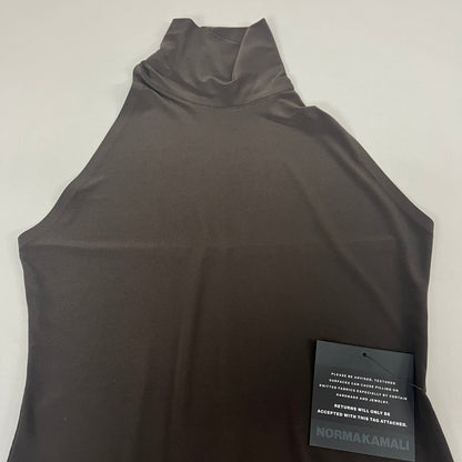 NORMA KAMALI Halter Turtle Fishtail Gown 4-Way Stretch Womens Sz M/38 Chocolate