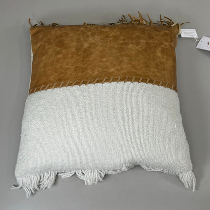 VILLA 22"x22" RN Harris Ivory/Leather Chestnut Decorative Throw Pillow Brown