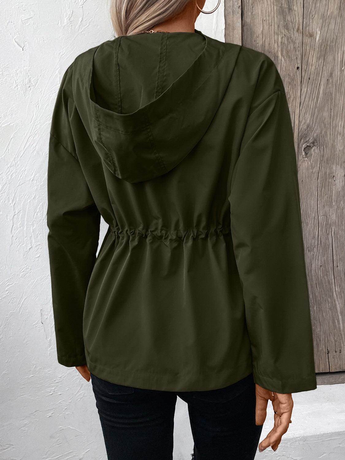 Ivy Lane Drawstring Zip Up Hooded Jacket for Women