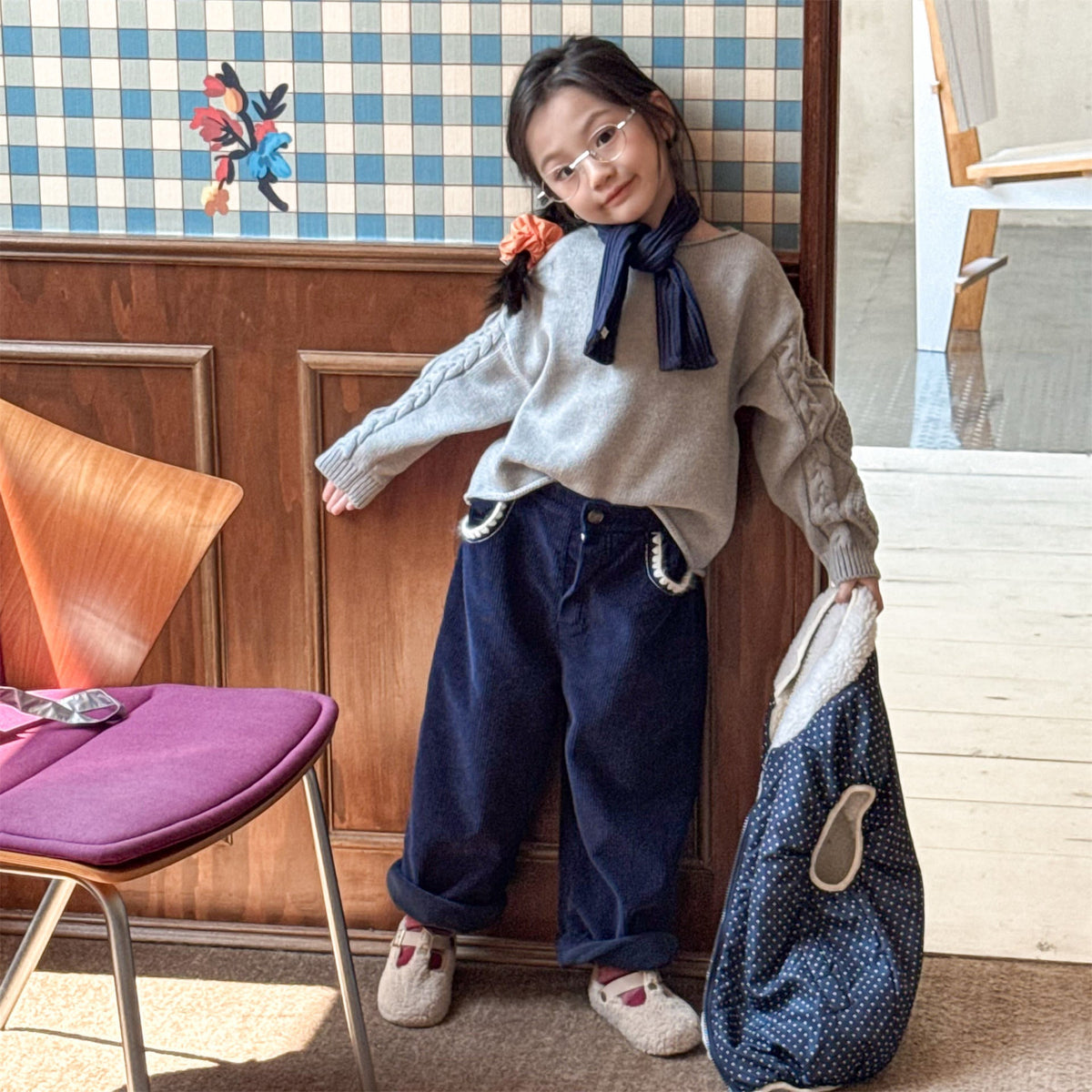 Chic Lace-Trimmed Corduroy Baby Straight-Leg Pants