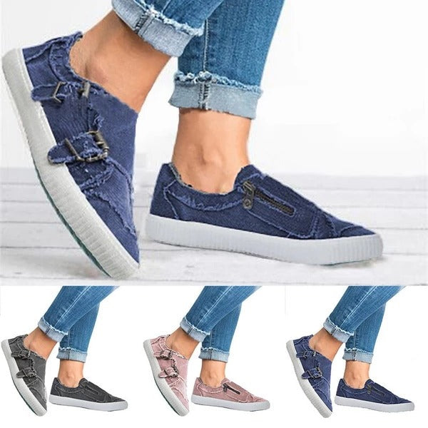 Metal buckle canvas shoes