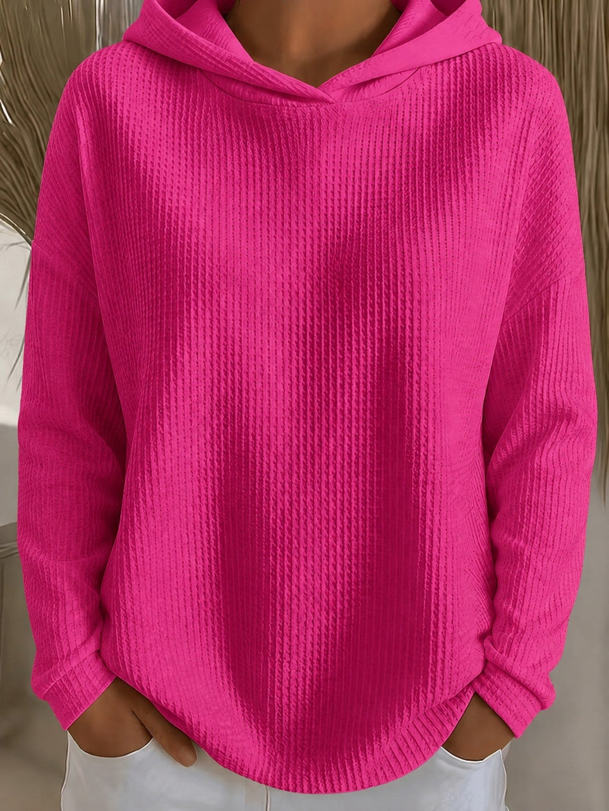 Womens Loose-Fit Solid-Color Hoodie