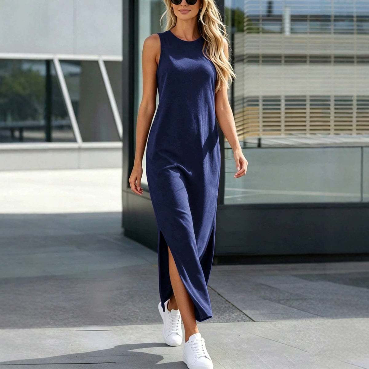 Sleeveless Slit Casual Loose-fit Figure-flattering Workwear Vest Dress