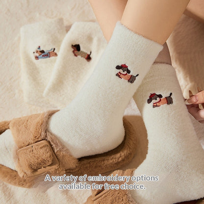 Playful Dachshund Embroidered Socks For Women