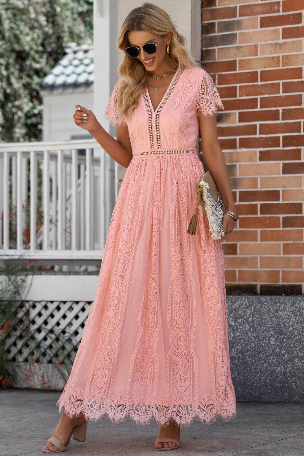 Scalloped Trim Lace Plunge Dress for Elegant Occasions