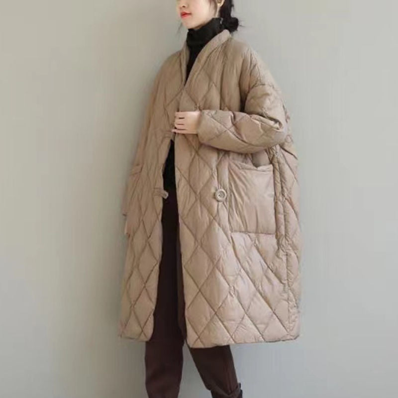 Plus Size Lightweight Down Cotton Coat Jacket Winter Long Below The Knee Loose Thick Bread Coat