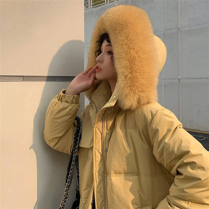 Large fur collar down jacket women