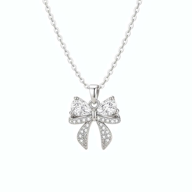 Bowknot Copper Accessory Paired With Stainless Steel Chain And Zircon Pendant Necklace