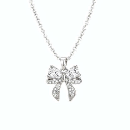 Bowknot Copper Accessory Paired With Stainless Steel Chain And Zircon Pendant Necklace