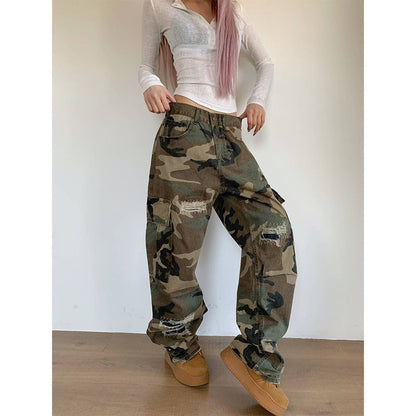Ripped Patchwork Loose-fitting Versatile Casual Pants