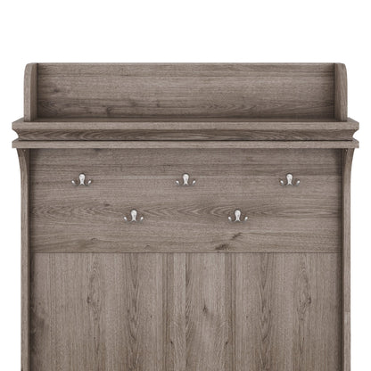 Hall tree with storage desk, entrance desk with drawers and 5 hooks, display rack,Oak