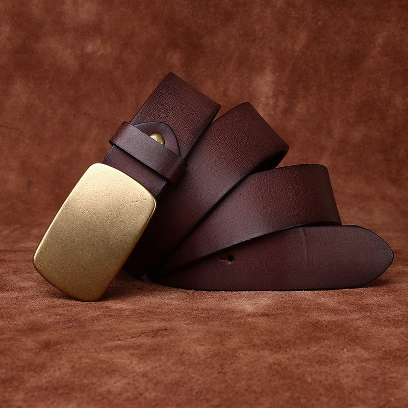 Wide Top Layer Smooth Buckle Retro Frosted Belt