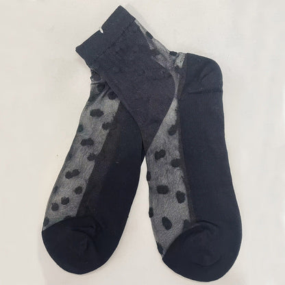 Black White Polka Dot Sheer Ankle Socks