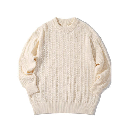 Mens Solid-Color Loose Crew-Neck Knit Sweater For Autumn And Winter