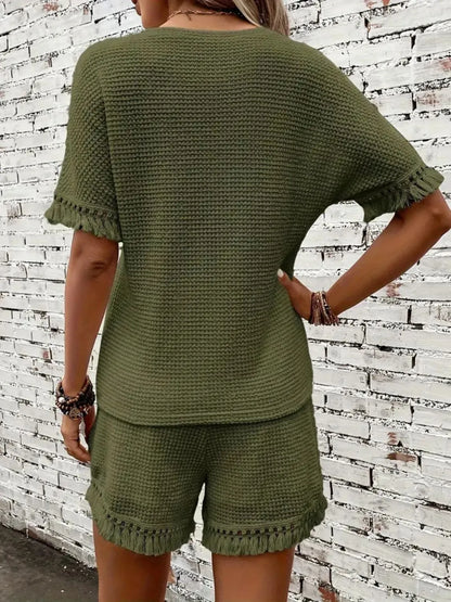 Tassel Round Neck Top and Shorts Set