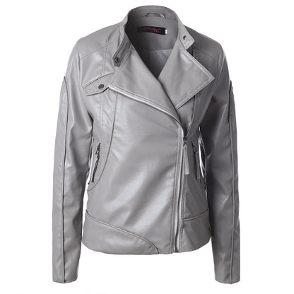 Stand Collar Side Zipper Leather Coat Motorcycle Jacket