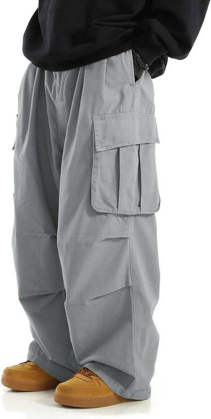Mens Multi-Pocket Straight-Leg Work Trousers