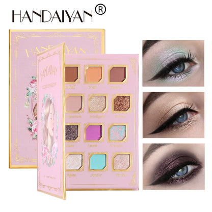 HANDAIYAN 12 Color Eye Shadow Palette Retro Niche Eye Shadow Noble With Mirror Matte Pearlescent Powder Eye Shadow