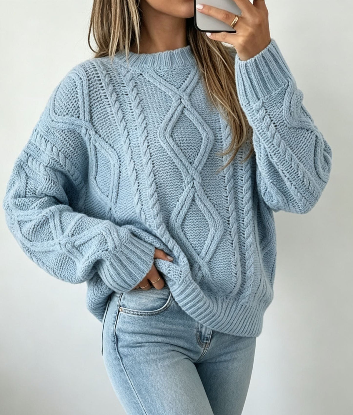Women's Round-neck Solid-color Loose-fit Casual Sweater