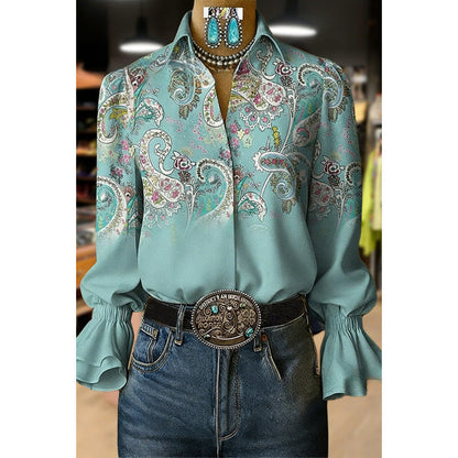 Women's Lace-trimmed Long-sleeve Collared Blouse