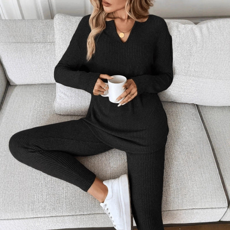V-neck Design Simple And Stylish Casual Loungewear Set For Women