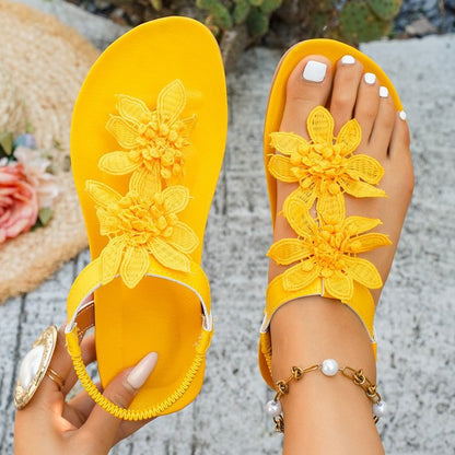 Plus-size Bohemian-style Floral Flip-flop Sandals
