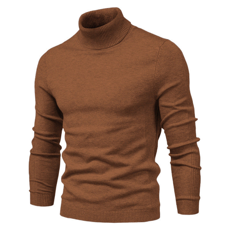 Winter Turtleneck Sweater Fashion Slim Fit Solid Color Pullover Knitted Top Men's Clothing