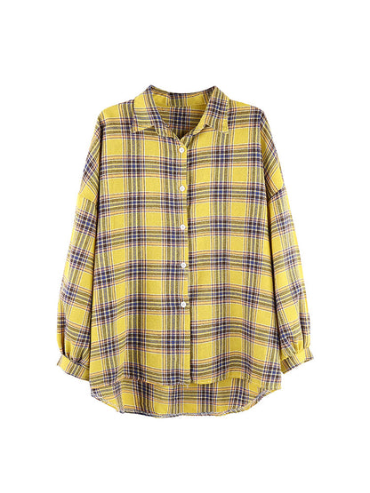 Loose design niche long-sleeved plaid shirt
