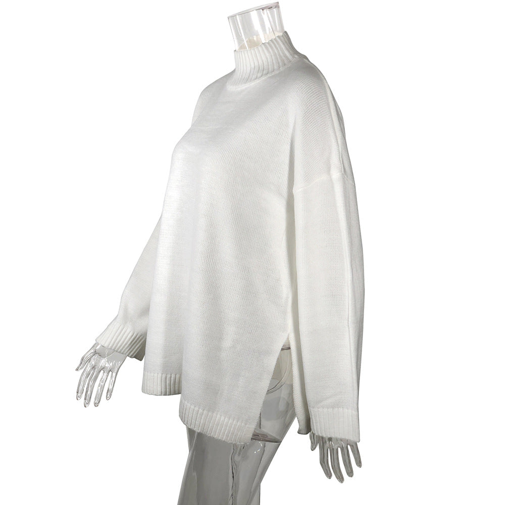 Knitted pullover loose irregular thick sweater high neck knitted sweater