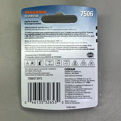 SYLVANIA (2 PACK) Silverstar Mini Bulb Whiter Light 2 Bulbs 7506ST.BP2