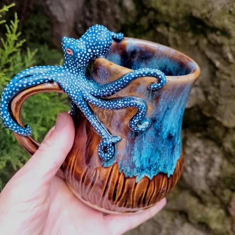 Handmade Deep Blue Octopus Mug. For Hot & Cold Drinks