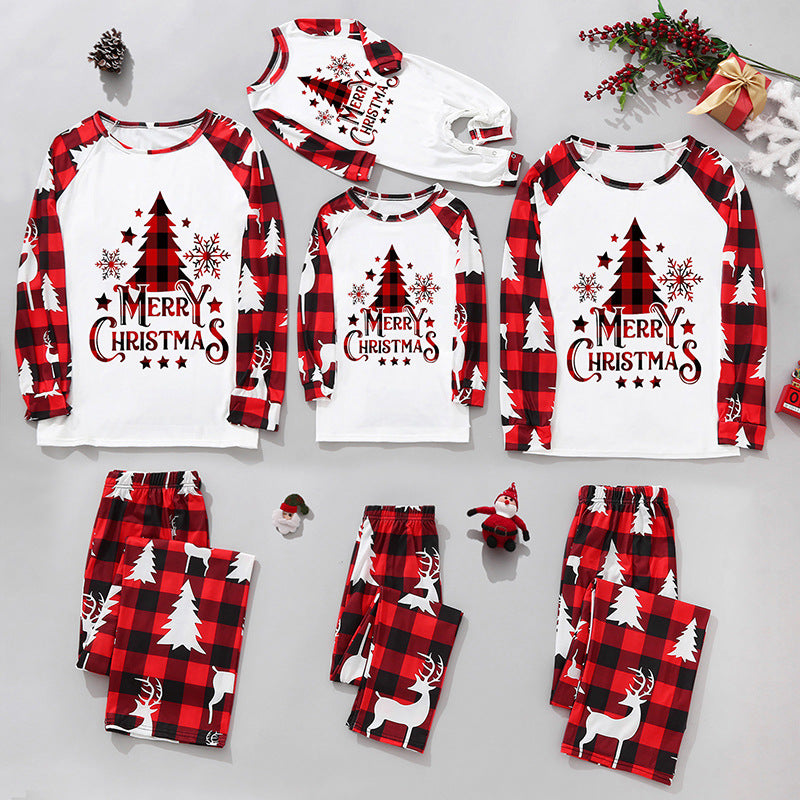 Christmas Home Service Parent-child Suit Plaid Stitching Printing