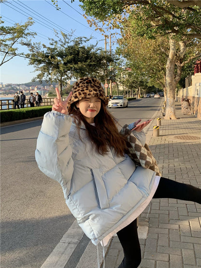 Light Blue Cotton Clothing Women's Autumn And Winter Thickened Cotton Coat