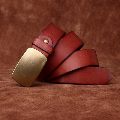 Wide Top Layer Smooth Buckle Retro Frosted Belt