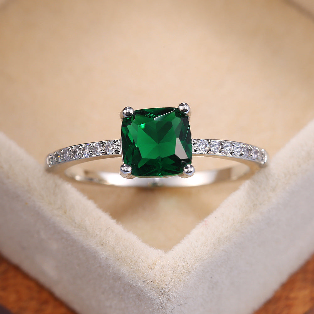 Micro-paved Zircon Royal Blue Square-cut Ring For Women